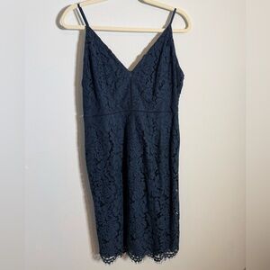 ASTR The Label Navy Lace Slip Dress Scalloped Hem Spaghetti Strap Cocktail Party